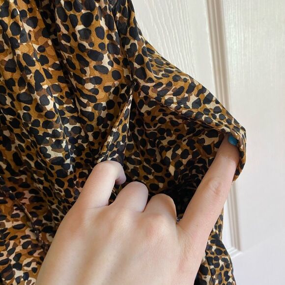 Old Navy large black brown Wasit defined ruffle trim mini dress cheetah animal - Picture 7 of 10